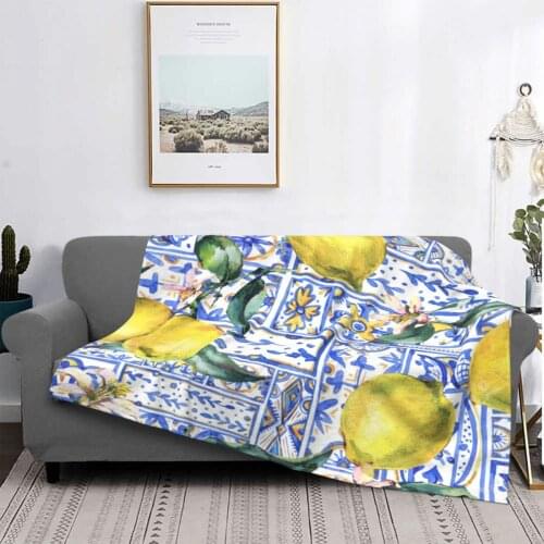 Mediterranean Lemon 1234 Blanket Bedspread Bed Plaid Cover Bed Blanked Sofas Artistic