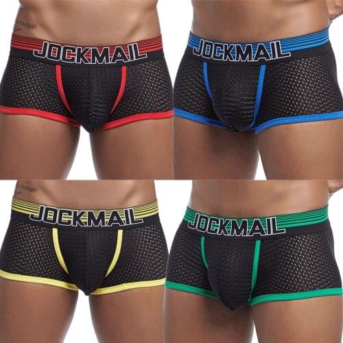 JOCKMAIL Men Underwear Sexy Boxer Briefs Mesh Comfortable Low Waist Slip Cueca 4 Pack Male Panties Underpant GayPants Lingerie