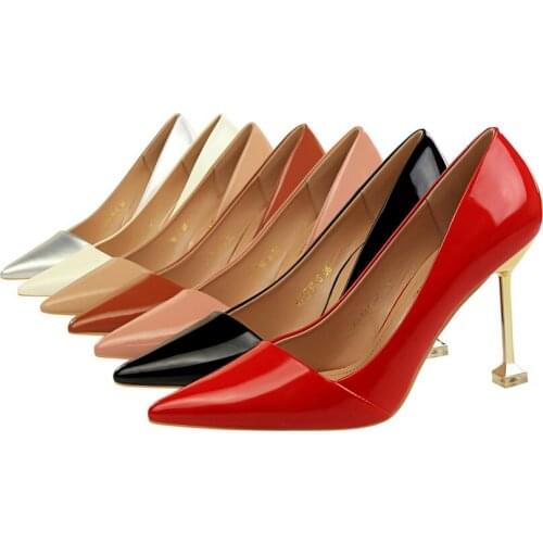 European and American fashion contracted occupation OL fine heel high heel patent leather sexy show thin womens single shoes