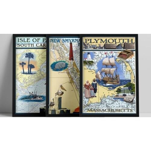 Vintage South Carolina Florida Massachusetts America City Travel Print Canvas Paintings Vintage Wall Posters Home Decor Pictures