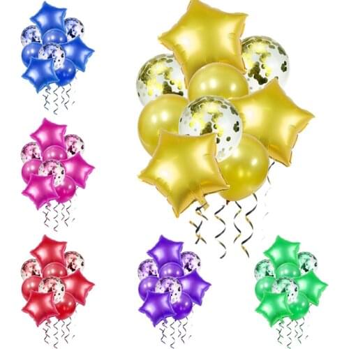9pcs/lot Mix Confetti Latex Balloons Blue Rose Gold Birthday Wedding Party Decorations Star Foil Baloon Helium Party Supplies