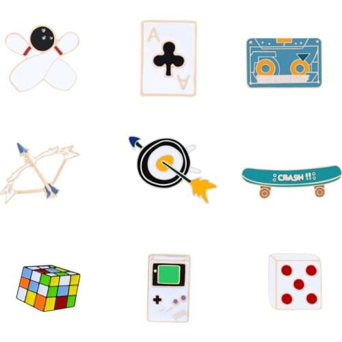 Funny Game Enamel Pins Poker Dice Skateboard Badge Brooch Denim Jeans Metal Lapel Pin Cartoon Jewelry Gift For Women Men Friends