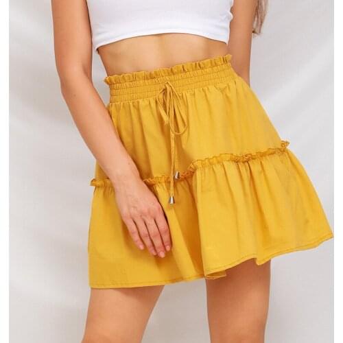 Summer Boho Pleated Skirt For Women Sexy Solid Color High Waist Female Casual Streetwear Mini Skirt Fresh And Sweet 2021