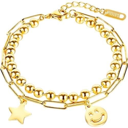 Yobest Hot Fashion Vintage Smiling Face Charms Bracelet for Women Handmade Gold Color Bracelet best friend gift