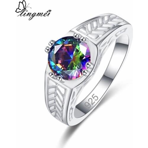 Lingmei Wholesale Cocktail Fashion Women Wedding Jewelry Round Multi & Black Cubic Zircon Silver Color Ring Size 6 7 8 9