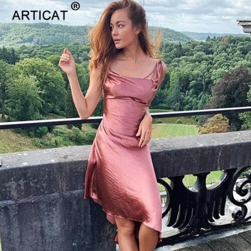 Articat Stain Spaghetti Strap Bandage Dress For Women Solid Sleeveless Sexy Dress Ladies 2020 Streetwear Backless Vestidos