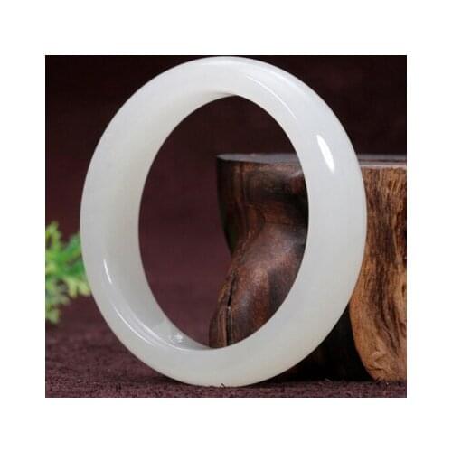 Zheru Jewelry Natural Hetian Jade White 54-64mm Bracelet Elegant Princess Jewelry Best Gift for Mother and Girlfriend