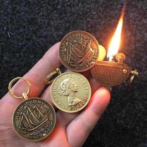ZORRO Coin Keychain Lighter Gasoline Kerosene Lighter Antique Smoking Igniter Gadgets Exquisite Gifts Smoking Accessories