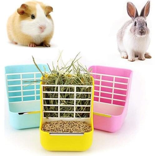 1Pc Space Saving Plastic 2 in 1 Pet Rabbit Guinea Pig Chinchilla Hay Grass Feeder Rack Bowl Dispenser Storage Container