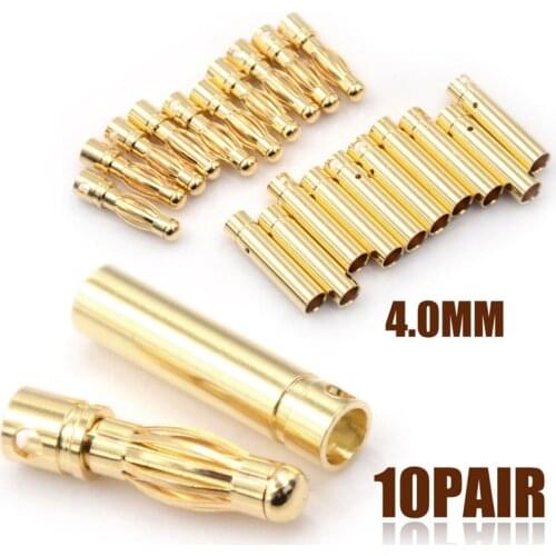 10 Pairs/lot 4mm Banana Plugs Adapter + Shrink Tubing Gold Plated Bullet Connector Plug Sets RC Part for Battery Connector