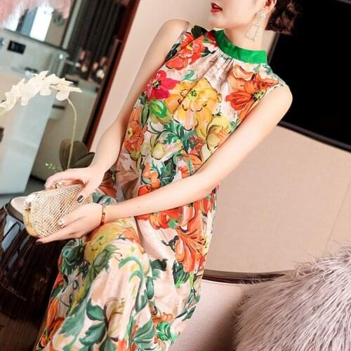 100% Genuine Silk Female Vintage Dress Womens Summer Dress 2021 Womens Clothing Long Dresses for Women Sukienki Letnie Zjt2017