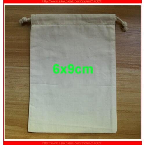 100pcs/lot) size 6x9cm(2.4x3.6") 100% natural cotton drawstring bag small