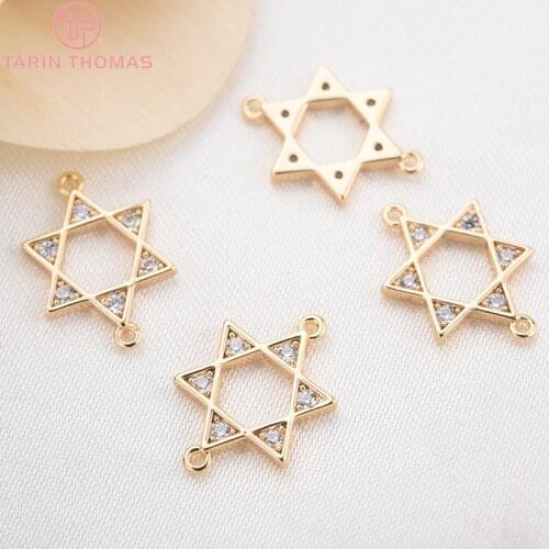 4PCS 13.5x9.5MM 24K Gold Color Plated Brass with Zircon Star Connector Pendants Charms Diy Jewelry Findings Accessories