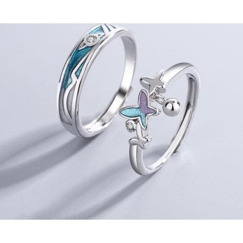 2021 New Trendy Butterfly Epoxy Rings For Women Men Lover Couple Rings Set Friendship Engagement Wedding Open Rings Jewelry Gift