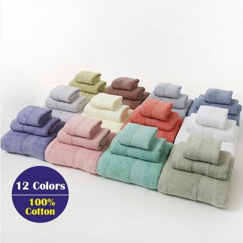 3PCS Towel Set Solid Color Cotton Large Thick Bath Towel Bathroom Hand Face Shower Towels Home For Adults Kids