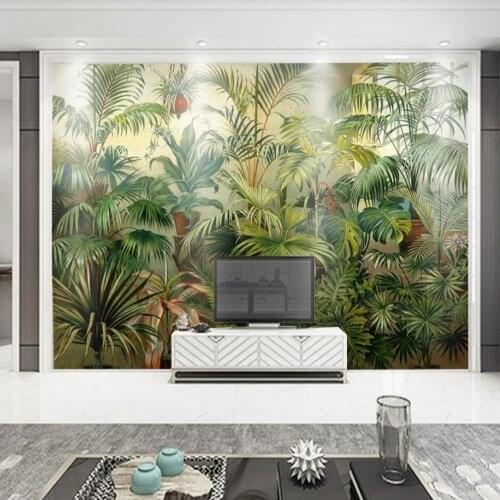 Milofi Custom 3D Wallpaper Mural Tropical Rain Forest Retro Hand Painted Plantain Background Wall Decoration Mural Wallpaper