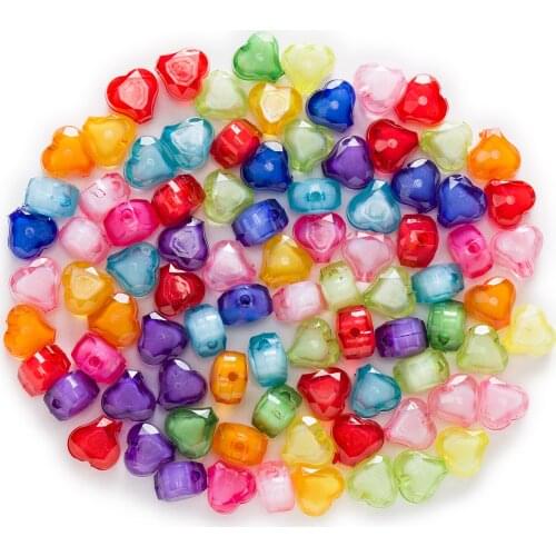 Random Mixed Cut Faceted Acrylic Heart Findings Jewelry Making Spacer Beads Women Children DIY Bracelet Necklace 8-14mm