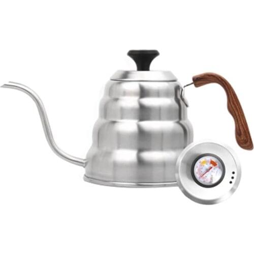 1.2L Drip Coffee Pot Stainless Steel Tea Coffee Kettle with Thermometer Gooseneck Long Spout Kettle Teapot Bottle Home Kitchen