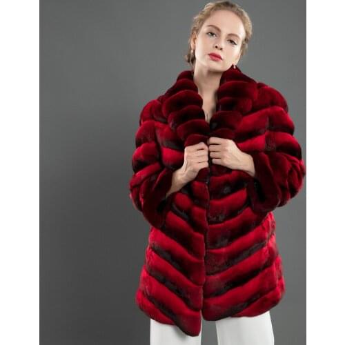 CNEGOVIK Top Selling Fur Coat Women Chinchilla Color Real Rex Rabbit Fur Jacket Winter Outwear 2020 New Fashion
