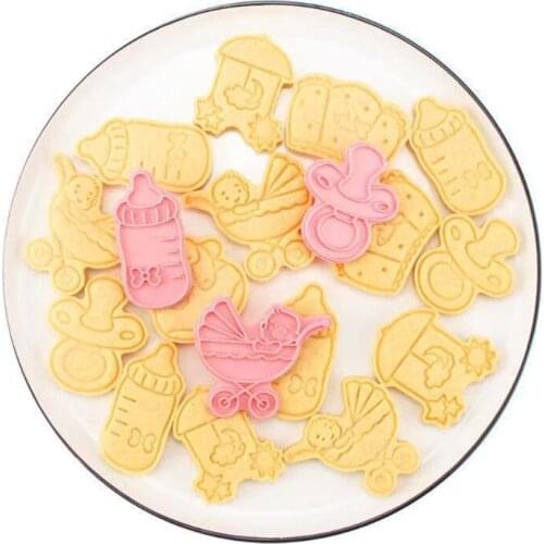 203F Baby Biscuit Mold 3D Cartoon Icing Cookie Mold Fondant Plastic Push-type Household Baking Mold Baby Theme Plastic Cutter