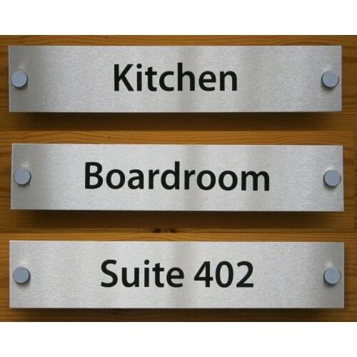 DIY House Number Personlised Office Door Signs 300mmx 70mm Brushed Aluminium Stand-Off Fittings