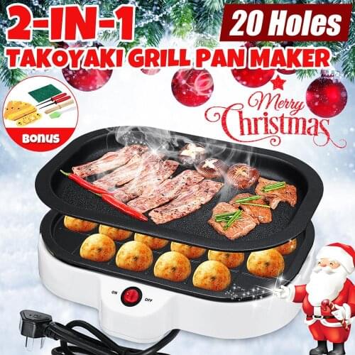 Electric 20 Hole Octopus & Takoyaki Grill Pan DIY Meat Ball Maker Plate Kit