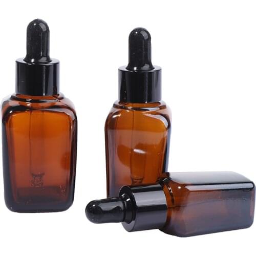 10ml 20ml 30ml Empty Dropper Bottle Amber essential oil Glass Aromatherapy Liquid Brown Square Glass Dropper Bottle