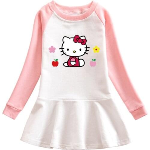 Sanrio Hello Kitty long-sleeved T-shirt 2021 childrens clothing spring autumn cartoon sweater girl dress cotton pleated skirt