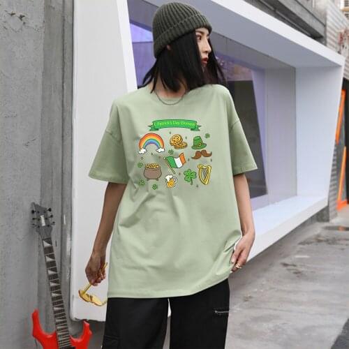 Summer Fashion Shirt Green Plant Print Graphic T Shirt Women Tops O-neck Green Lucky Tees St. Patricks Day Funny Girls Tshirt