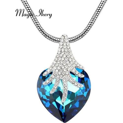 Magic Ikery 2017 White Gold Color Blue Crystal Fantasy Forest heart Pendant male fashion Necklaces for women 2016 MKSY00215
