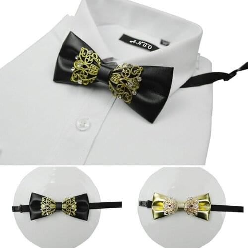 Fashion Fake Collars Hisdern Ties Rhinestone Bow Ties Leather Men Luxury Men Accessories Mens Ties Set