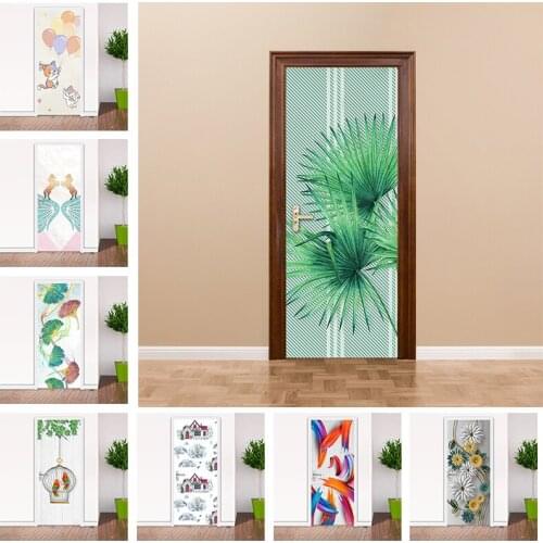 Cartoon Door Sticker Waterproof PVC DIY Self-adhesive 3D Stereoscopic Wallpaper for Bathroom Living Room Doors Home Decor Photo