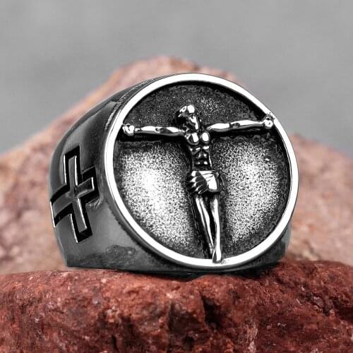 Stainless Steel Men Rings Religion Christian Jesus Good Friday Punk Rock for Male Boyfriend Jewelry Creativity Gift Wholesale