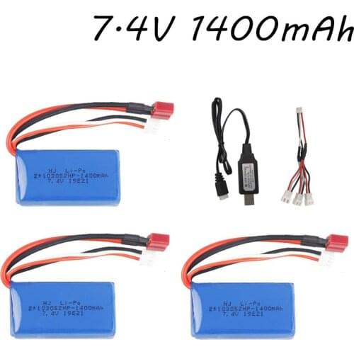 2s 7.4V 1400mAh Lipo Battery and Charger Set for Wltoys A949 A959-B A969-B A979-B K929-B RC Car Spare parts