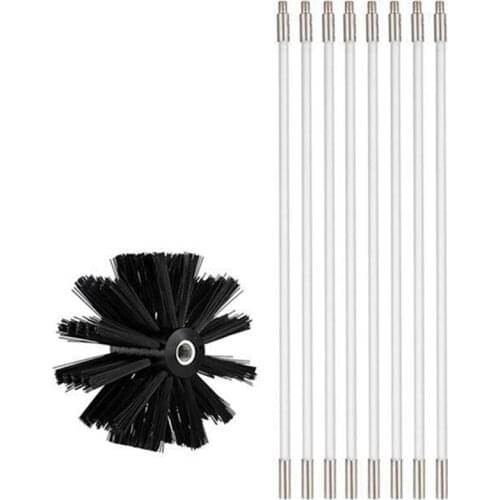 9Pcs Set Chimney Sweeping Brush, Flue Cleaning Brush and Rod Set, Soot Cleaning Stick Set, Pipe Dredging Brush