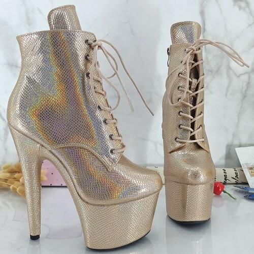 Leecabe Golden PU Upper 17CM/7inches Pole dancing shoes High Heel platform Pole Dance boot