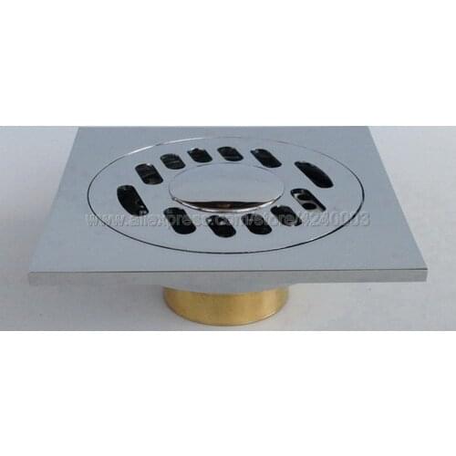 Polished Chrome Brass Floor Drain Cover Shower Square Waste Grate Strainer Hair Bathroom Bath Accessories Khr010
