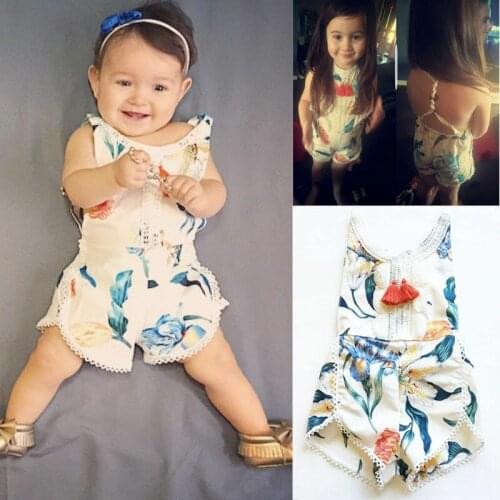 Pudcoco 0-4T Cute Newborn Baby Girl Kids Floral Sleeveless Tassel Romper Jumpsuit New Backless Cotton Sunsuit Outfits