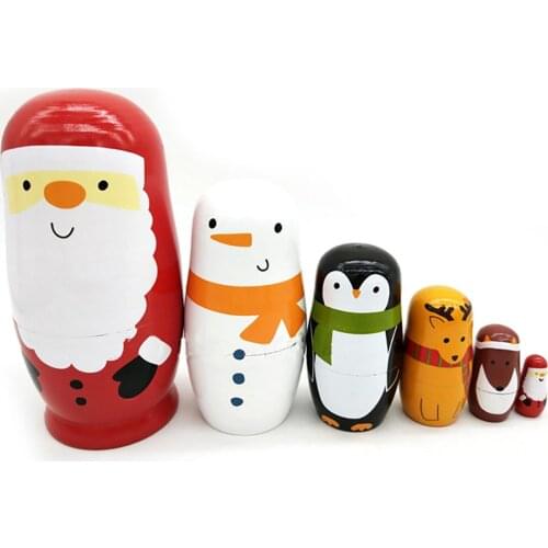 Russian Matryoshka Six-layer Santa Claus Wooden Toys Valentine Gift Home Decor Early Education Toys For Kids Christmas Gifts