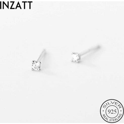 INZATT Real 925 Sterling Silver Zircon Stud Earrings For Fashion Woman Party Minimalist Fine Jewelry Cute Accessories Gift