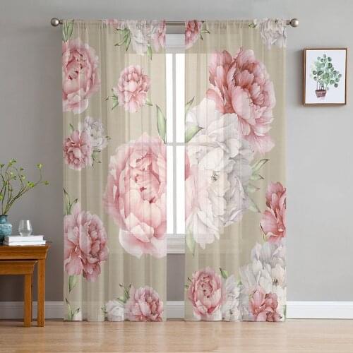 Youth Bedroom Sheer Curtains Retro Flower Watercolor Kitchen Study Curtains Living Room Holiday Decor Tulle Curtains