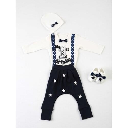 Navy blue 1 Years Old Male Baby 4 PCs Set