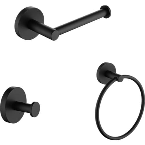 Matte Black Stainless Steel Bath Towel Hanger Ring Bathroom Accessories Towel Robe Hook Toilet Tissue Paper Holder Wall Mounted