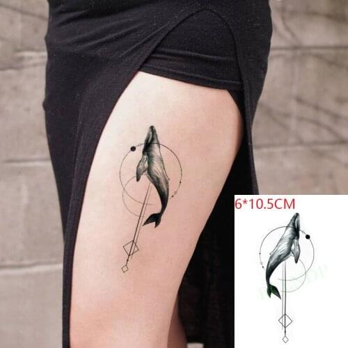 Waterproof Temporary Tattoo Sticker Jumping Whale Circle Sexy Body Art Flash Tattoo Fake Tattoo for Women Men