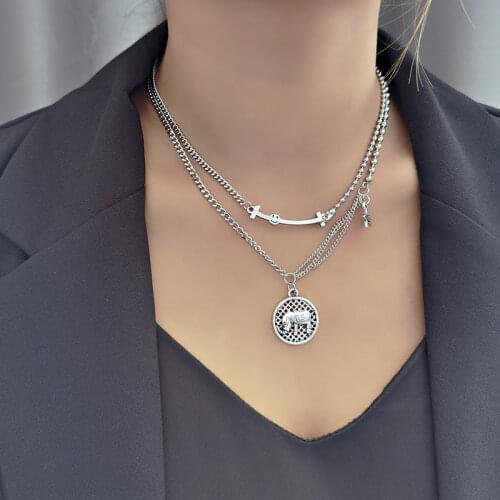 Two-piece Jewelry cool Style necklace Female Stainless Steel Hip-hop clavicle chain Trendy New chain sweater chain accessories