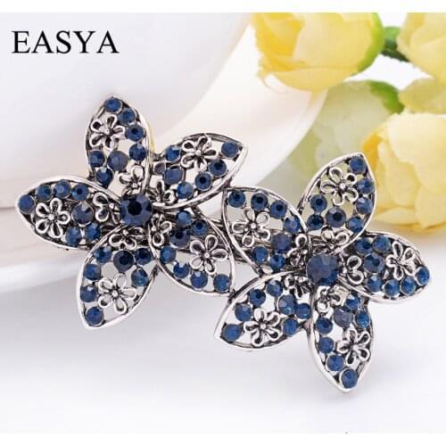 EASYA Vintage Style Hair Barrettes Blue Rhinestone Hairwear Hair Clips Accessories Jewelry For Women Girls