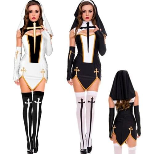 S-3XL Adult Sexy Sister Nun Costume Religious Missionary Exotic Cosplay Costume Full Outfit