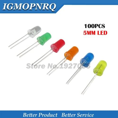 100pcs Transparent Round 5mm super water clear Green Red white Yellow Blue Light LED bulbs emitting diode Led kit