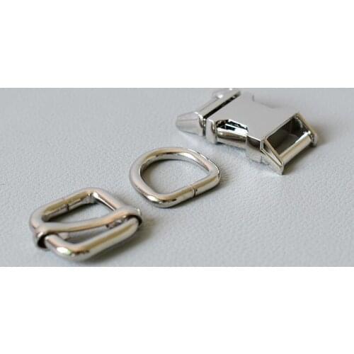 20 sets（metal buckle+adjust buckle+D ring set) retailing plated metal 15mm diy pet collar leash parts accessories-silver