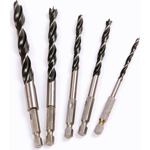 5Pcs/Lot 1/4'' Hexagonal ShankThree-point Woodworking Twist Drill Bit Electric Drill Rotary Head Wood Plank Hole Factory Price